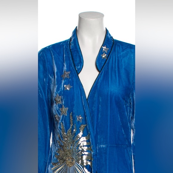 NWT RIXO London RARE Blue Iris silver gold sequin Embellished Velvet Wrap Dress - Picture 8 of 13